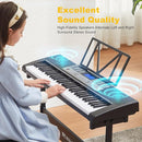 61 Key Piano Keyboard, Electric Keyboard Piano with Light-Up Keys, 255 Tones/Rhythms, Smart Learning System, Headphone, Microphone, Keyboard Stand, Stool, Stickers, Piano Keyboard Set for Beginners by TinyTreasures Baby Boutique