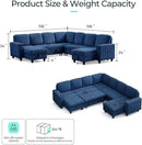 LINSY HOME Sectional Sleeper Sofa with Pull Out Couch Bed - Convertible Plush Corduroy Cloud Couch with Storage Chaise & USB Charging, Comfy Modular Couches for Living Room, Blue by CozyNest Decor