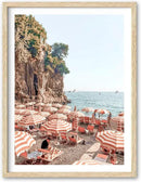 HesenDot Natural OAK Wood Framed Summer in Positano Wall Art,12x16in Italy Amalfi Coastal Canvas Wall Print,Arienzo Beach Umbrellas Poster Wall Decor for Living Room,Bedroom,Office Gallery Set of 1 by CozyNest Decor