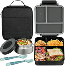 Bento Lunch Box for Kids with 8oz Soup Thermo&Lunch Bag, Leak-Proof Lunch Food Containers with 4 Compartment, Hot Food Insulated Food Jar for Kids School (Black) by TinyTreasures Baby Boutique