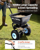 VEVOR Broadcast Spreader, 100LBS4Capacity, Walk-Behind Push Spreader, 0-9.8ft Spreading Width, 13 in All Terrain Pneumatic Tires, Lawn Spreaders with Hopper Grate, for Seed, Fertilizer, Salt, Ice Melt by GreenHaven Gardens