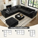 118" Cloud Couch Oversized Modular Sectional Sofa for Living Room,Modern Sofa with Deep Seat，6 Seater Boneless Couch,Comfy Upholstered Corduroy Couches for Apartment, Studio, Office,Bedroom，Black by CozyNest Decor