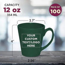 DISCOUNT PROMOS Custom Glossy Ceramic Latte Coffee Mug 12 oz. Set of 100, Personalized Bulk Pack - Perfect for Tea, Espresso, Cappuccino, Hot Cocoa - Green by CozyNest Decor