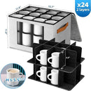 2-Layer Coffee Mug Storage Box with Dividers, Cup Storage Organizer with Zipper Lid and Handles, Stackable China Storage Containers Service for 24 Mugs, Cups and Glasses, Light Grey by CozyNest Decor