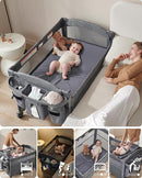 AirClub 4 in 1 Baby Bassinet Bedside Sleeper, 4 Functions Crib, Playard, Portable Changing Table, Bassinet for Newborn Baby, Bedsaide Bed w/Wheels&Brakes by TinyTreasures Baby Boutique