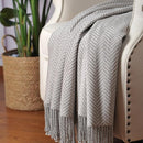 CUDDLE DREAMS Silk Throw Blanket with Hand-Knotted Fringe, Natural, Soft & Breathable (Herringbone Gray) by CozyNest Decor
