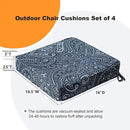 Square Corner Seat Cushions, 18.5" x 16" x 3", Set of 4, Indoor Outdoor Water Repellent Universal Chair Pads with Ties for Patio Furniture, Garden Deck Dining Chairs, Damask Blue Flower by GreenHaven Gardens