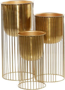 Deco 79 Metal Indoor Outdoor Planter Deep Recessed Dome Large Planter Pot with Elevated Caged Stand, Set of 3 Planters 24", 20", 16"H, Gold by GreenHaven Gardens