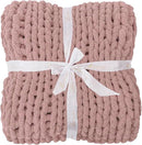 Bigacogo Chunky Knit Throw Blanket for Couch, 40x80 inches, 100% Hand Knitted with Thick Jumbo Chenille Yarn, Cozy Soft Large Rope Knot Cable Crochet Blankets for Sofa Bed Living Room, Dusty Pink by CozyNest Decor