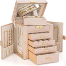 AKOZLIN 5-Tier Jewelry Box Leather Jewelry Storage Organizer with 4 Drawers Lockable for Women Girls Ring Necklace Earring Bracelet Watches Holder with Mirror Champagne by TinyTreasures Baby Boutique