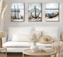 3Pcs Coastal Beach Canvas Wall Art Sailboat Paddle And Anchor Paintings Pictures Wall Decor Nautical Posters Prints Artwork Suitable for Living Room Bedroom Home Office Corridor Home Decroation by CozyNest Decor