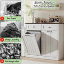 Double Tilt Out Laundry Hamper Cabinet, 20 Gallon Farmhouse Trash Can Cabinet with Drawer, Hidden Wood Garbage Can Bin Cabinets with Laundry Storage Basket for Bathroom, Kitchen (Antique White) by CozyNest Decor