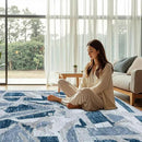 Modern Abstract Blue 8X10 Area Rug for Living Room Bedroom Washable, with Non-Slip Rubber Backing Print Faux Wool Thin, Throw Large Carpet for Kids Playroom Dining Room Pet & Child Friendly by CozyNest Decor