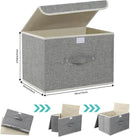 Storage Boxes, Collapsible Storage Bins with Lids, Cotton and linen cloth Storage Baskets with Handle, for Books, Closet, Bedroom, Home, 15x9.8x9.8 in, Grey by CozyNest Decor