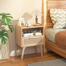 Lerliuo Rattan Nightstands Set of 2 with Charging Station, Boho Night Stand with Handmade Natural Rattan Drawer and Open Shelf, Side End Tables with Solid Wood Legs for Bedroom, Dorm, Small Spaces by CozyNest Decor