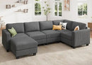 HONBAY U-Shaped Corduroy Sectional Couch with 6 Seaters Modular Sectional Sofa with Storage Sectional Couches for Living Room, Dark Gray by CozyNest Decor