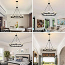 Black Wagon Wheel Chandelier, 36 Inch Black Chandeliers with Unique Glass Shade, 9-Light Crystal Farmhouse Wagon Wheel Chandeliers for Dining Room, Round Chandelier for Living Room, Foyer, Entryway by CozyNest Decor