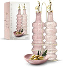 COOK WITH COLOR Glass Olive Oil Bottle Dispenser - 2 Pack- 17oz Oil and Vinegar Cruet - Olive Oil Carafe Decanter for Kitchen by CozyNest Decor