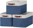 DULLEMELO Fabric Storage Bins, Foldable Storage Baskets for Organizing, Empty Gift Baskets (3-Pack Medium-15 inch X 11 inch X 9.5 inch , White&Blue) by TinyTreasures Baby Boutique