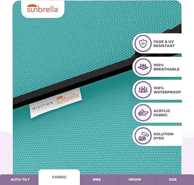 Midtown Umbrellas Sunbrella Umbrella 9 Feet Outdoor Umbrella With Sunbrella Aruba Acrylic Fabric - Auto-Tilt Aluminum Frame Patio Umbrella For Backyard, Deck, Garden, Pool - Black Pole, photo 3 of 7