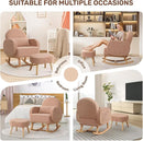 Rocking Chair Nursery with Ottoman, Upholstered Glider Rocker with High Backrest and Side Pocket, Rocking Accent Armchair with Solid Wood Legs for Nursery, Living Room, Bedroom Coffee by TinyTreasures Baby Boutique
