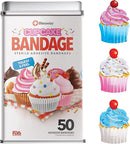 BioSwiss Bandages, Cupcake Shaped Self Adhesive Bandage, Latex Free Sterile Wound Care, Fun First Aid Kit Supplies for Kids, 50 Count by TinyTreasures Baby Boutique