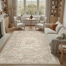 DCX Machine Washable Brown and Beige Area Rug 8x10, Non Slip Stain Resistant Vintage Floral Rug for Living Room Bedroom Nursery, Soft Low Pile Large Carpet by CozyNest Decor