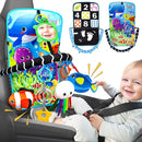 Baby Car Seat Ocean Animals Toys - Kick and Play Double Sided Infant Car Seat Toys with Plush Toys, Mirror, Teether for Baby Travel Activities, Christmas Birthday Gifts Newborn Infant Toy by TinyTreasures Baby Boutique