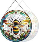 RIVEENY Bumblebee Stained Glass Window Hangings,8''Bee Suncatcher Stained Glass Window Panel Gift for Christmas Anniversary Birthday Mother's Day by GreenHaven Gardens