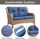 Outdoor Wicker Patio Furniture Set - 5 Piece Rattan Patio Conversation Set with 2 Rocking Swivel Chairs,2 Ottomans and 1 Loveseat for Porch Deck Backyard Garden(Yellow/Blue) by GreenHaven Gardens
