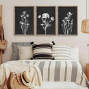 Flower Plant Wall Art Decor 24"x16" Set of 3 Black And White Botanical Painting Wood Framed For Minimalist Bedroom Office Rustic Living Room Abstract Wildflower Sign Hanging (Wood Black) by CozyNest Decor