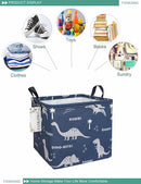 FANKANG Square Nursery Hamper Storage Bins Canvas Laundry Basket Foldable with Waterproof PE Coating Storage Baskets Gift Baskets for Children, Office, Bedroom, Clothes（Square-Blue dinosaur ） by TinyTreasures Baby Boutique