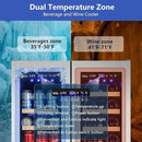 Wine and Beverage Refrigerator,24 Inch Dual Zone Wine Beverage Cooler, Built-in/Freestanding Beer and Wine Fridge with a Powerful Compressor, 20 Bottles and 88 Cans Capacity