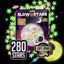 BUNMO Glow in The Dark Stars for Ceiling & Walls – 280 Piece Bright Wall Stickers, Long Lasting Non-Toxic Decals with Moons & Planets for Kids Bedroom, Nursery & Room Decor by CozyNest Decor