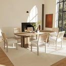 Kmax Farmhouse Dining Chairs Set of 6, Rustic Kitchen Chairs with Linen Fabric Seat and Woven Back, Vintage Accent Chairs for Dining Room, Living Room, Ivory by CozyNest Decor