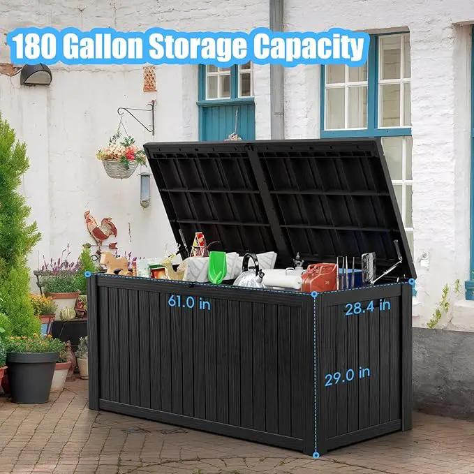 180 Gallon Deck Box,Resin Outdoor Storage Box with Lockable for Patio Furniture, Pool Accessories, Garden Tools Waterproof Outside Storage Box, Black, photo 3 of 9