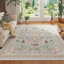 5x7 Washable Rug Vintage Floral Botanical Area Rug Non Slip Low Pile Large Rugs for Living Room, Bedroom, Farmhouse, Dining Room, Kids Playroom, Beige by TinyTreasures Baby Boutique