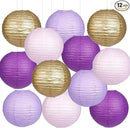 Paper Lanterns Purple Gold Round Hanging Chinese Lanterns for Birthday Baby Shower Bachelorette Party Decorations Pack of 12 by CozyNest Decor