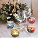 SHMILMH Votive Candle Holder Set of 4, Diwali Decoration for Home, Handmade Mosaic Glass Tealight Candle Holders for Table Centerpiece Decor,Diwali Thanksgiving by CozyNest Decor