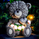 Solar Garden Outdoor Statues Bear with Heart and Pink Flower and 5 LED Lights-Lawn Decor Bear Statue for Patio, Balcony, Yard Ornament-Unique Valentine's Day and Housewarming Gifts for Mom, Women by GreenHaven Gardens