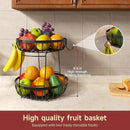 2 Tier Fruit Basket for Kitchen Counter with 2 Banana Hangers, 2025 Pro Detachable Metal Fruit Bowl with Wooden Handle,Fruit Holder for Bread Snack Veggies, Black Extra Large by CozyNest Decor