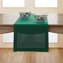 Solino Home Linen Rainforest Green Hemstitch Table Runner 48 Inches - 100% Pure Linen Small Table Runner 14 x 48 Inch Ideal for Dresser and Coffee Tables - Classic Hemstitch - Christmas, Thanksgiving by CozyNest Decor