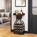 IBUYKE Wine Rack Freestanding Floor,Wine Storage 15 Bottles Bottle Rack with Glass Holders, Mini Bar Wine Cabinet with Storage Drawer for Home Bar Kitchen Dining Room,Black,UTMJ908B by CozyNest Decor