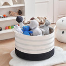 XXXLarge Cotton Rope Basket 22" X 22"X 14" Blanket Basket for Living Room Woven Basket Soft Baby Laundry Blanket Basket Nursery Bin Toy Basket with Handle White+Black by TinyTreasures Baby Boutique