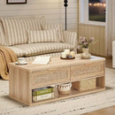 LEYAOYAO Boho Rattan Coffee Table Sets 2 Pieces, Nightstand with Charging Station and Coffee Table with Hidden Storage Compartment, Natural Living Room Table Set, Wood Furniture Sets for Home Office by CozyNest Decor