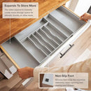 Premium Silverware, Flatware and Utensil Organizer for Kitchen Drawers, Food-Safe Contract Grade, Expandable from 18 to 33 In, Gray Bamboo by CozyNest Decor