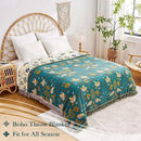 Boho Throw Blanket, 100% Cotton Ultra Soft Luxury Throw Rustic Quilt, 60"x80" Floral Printed Farmhouse Decor Bed Summer Blankets, All Season Rustic Reversible Bohemian Throw for Bed - Blue by CozyNest Decor