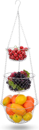 IBERG 3-Tier Fruit Basket Hanging Baskets for Storage - Kitchen Bathroom Organizer (Chrome) by CozyNest Decor
