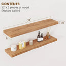 Floating Shelves for Wall Decor, Rustic Solid Elm Wood Live Edge Floating Shelves Wall Mounted, Wall Shelves with Invisible Bracket for Living Room Bathroom Bedroom Kitchen, 32 Inch Set of 2, Natural by CozyNest Decor