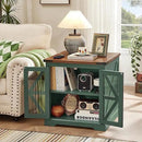 24" End Table Set of 2 with Charging Station, Farmhouse Night Stand with Glass Barn Door, Nightstands with Adjustable Storage Shelf, Large Wood Square Bed Side Table for Living Room, Bedroom by CozyNest Decor